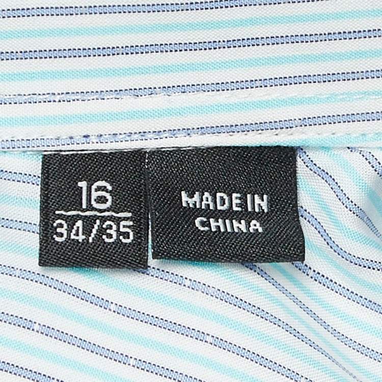 Pre Owned Boss by Hugo Boss Blue Striped Cotton Regular Fit Shirt L