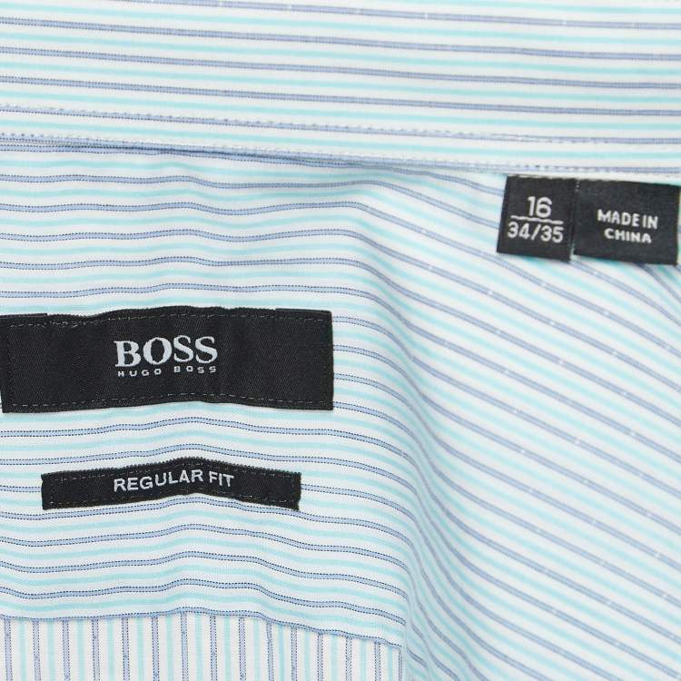 Pre Owned Boss by Hugo Boss Blue Striped Cotton Regular Fit Shirt L