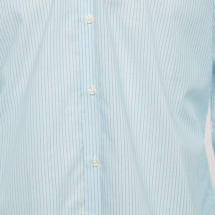 Pre Owned Boss by Hugo Boss Blue Striped Cotton Regular Fit Shirt L