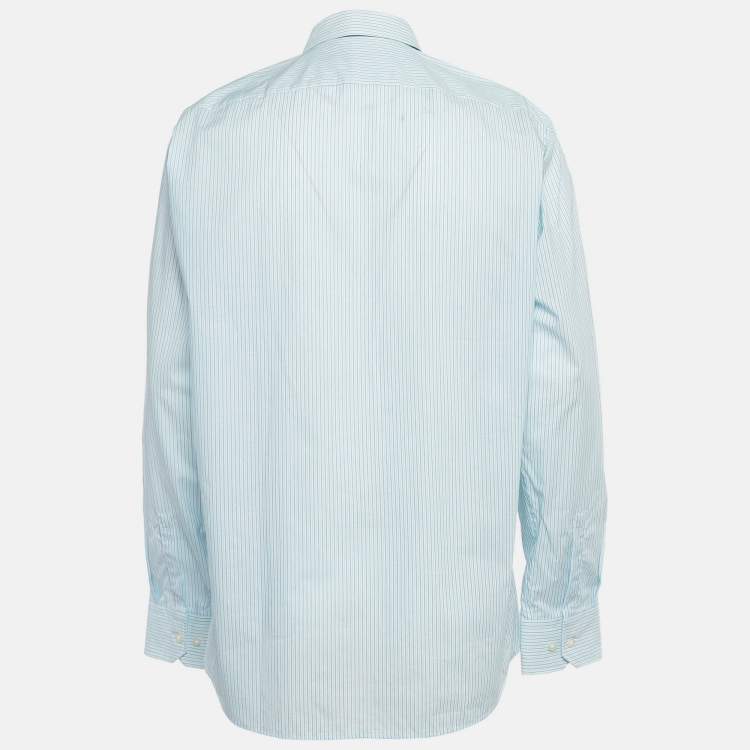 Pre Owned Boss by Hugo Boss Blue Striped Cotton Regular Fit Shirt L