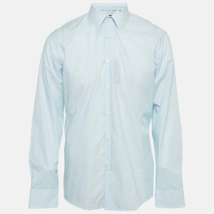 Pre Owned Boss by Hugo Boss Blue Striped Cotton Regular Fit Shirt L