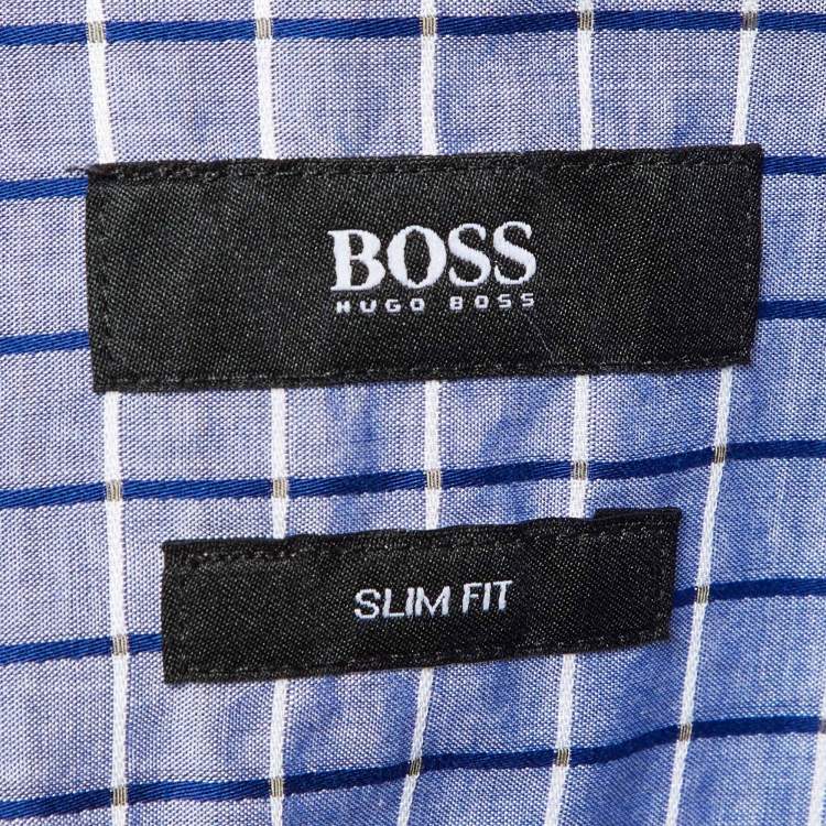 Pre Owned Boss By Hugo Boss Blue Checked Cotton Button Front Shirt M