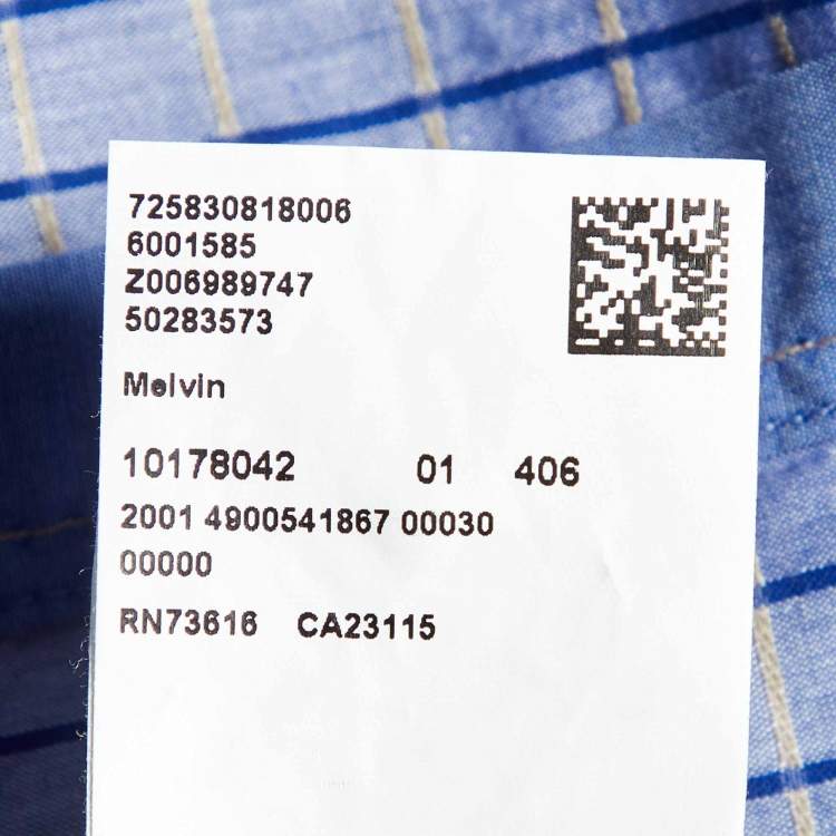 Pre Owned Boss By Hugo Boss Blue Checked Cotton Button Front Shirt M