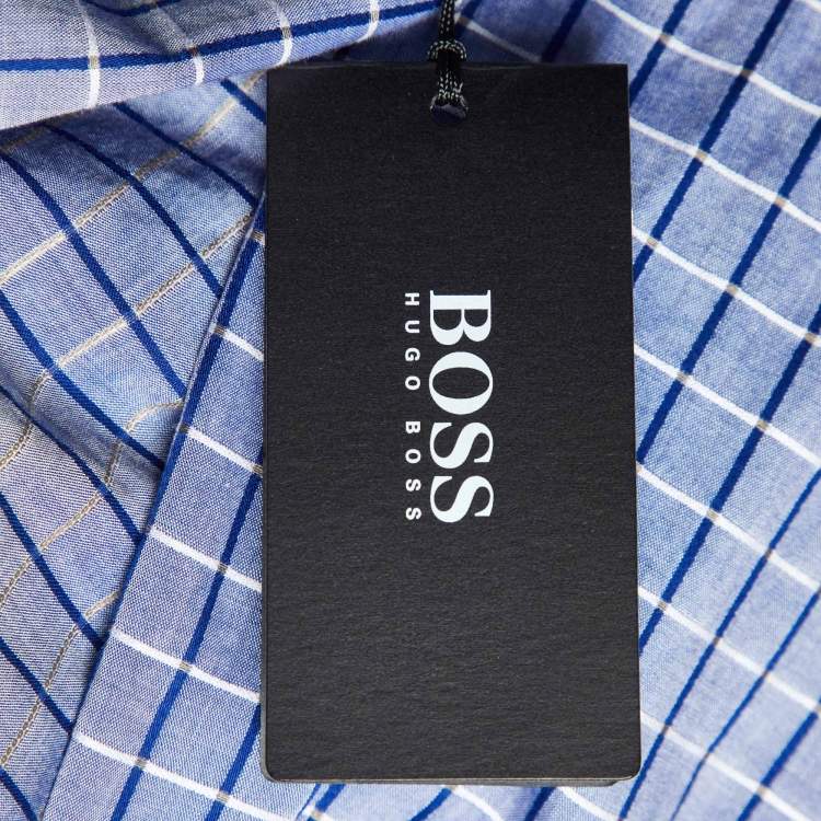 Pre Owned Boss By Hugo Boss Blue Checked Cotton Button Front Shirt M