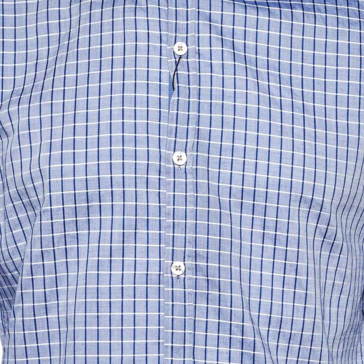 Pre Owned Boss By Hugo Boss Blue Checked Cotton Button Front Shirt M