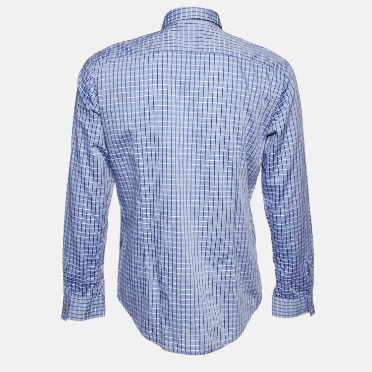 Pre Owned Boss By Hugo Boss Blue Checked Cotton Button Front Shirt M