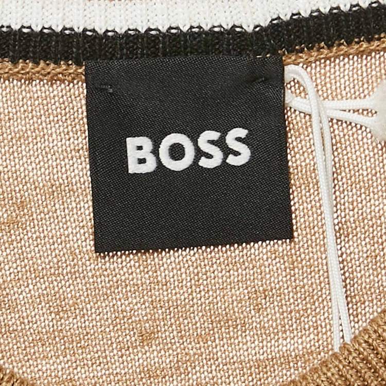 Pre Owned Boss By Hugo Boss Brown Linen Blend Knit Crew Neck T-Shirt S