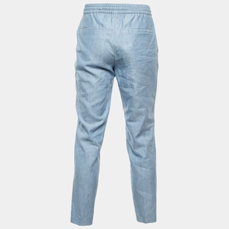 Pre Owned Boss By Hugo Boss Blue Linen & Wool T-Gee Drawstring Waist Pants M