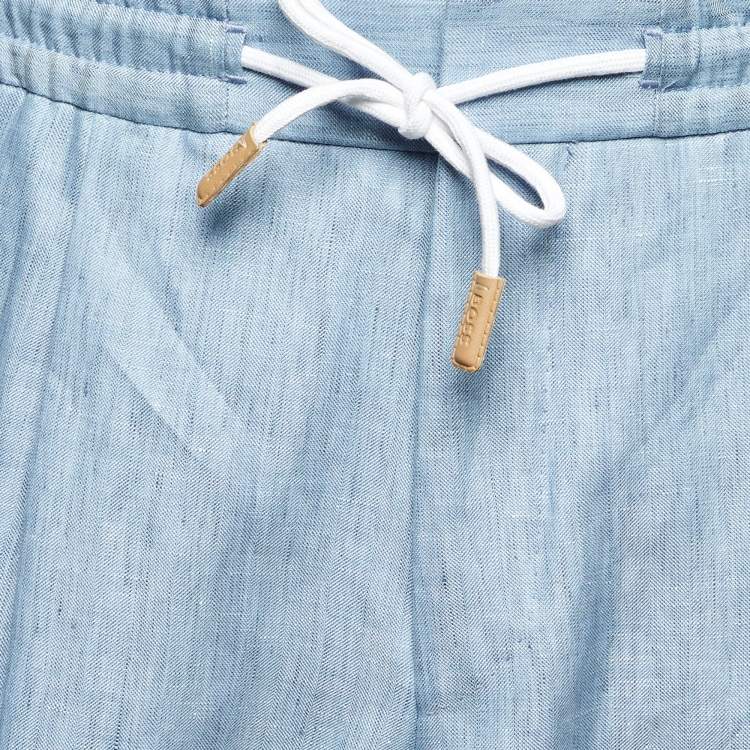 Pre Owned Boss By Hugo Boss Blue Linen & Wool T-Gee Drawstring Waist Pants M