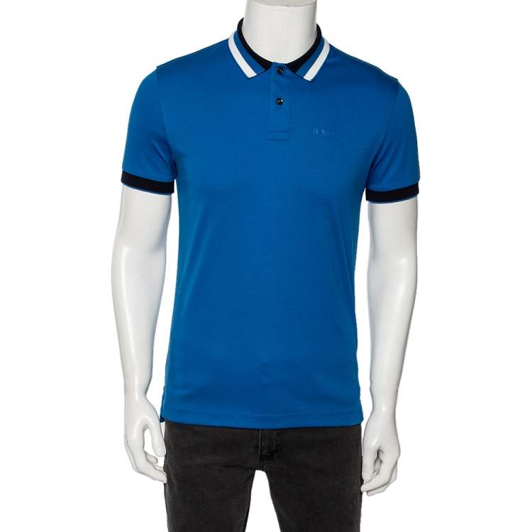 Pre Owned Boss By Hugo Boss Blue Cotton Slim Fit Polo T-Shirt S