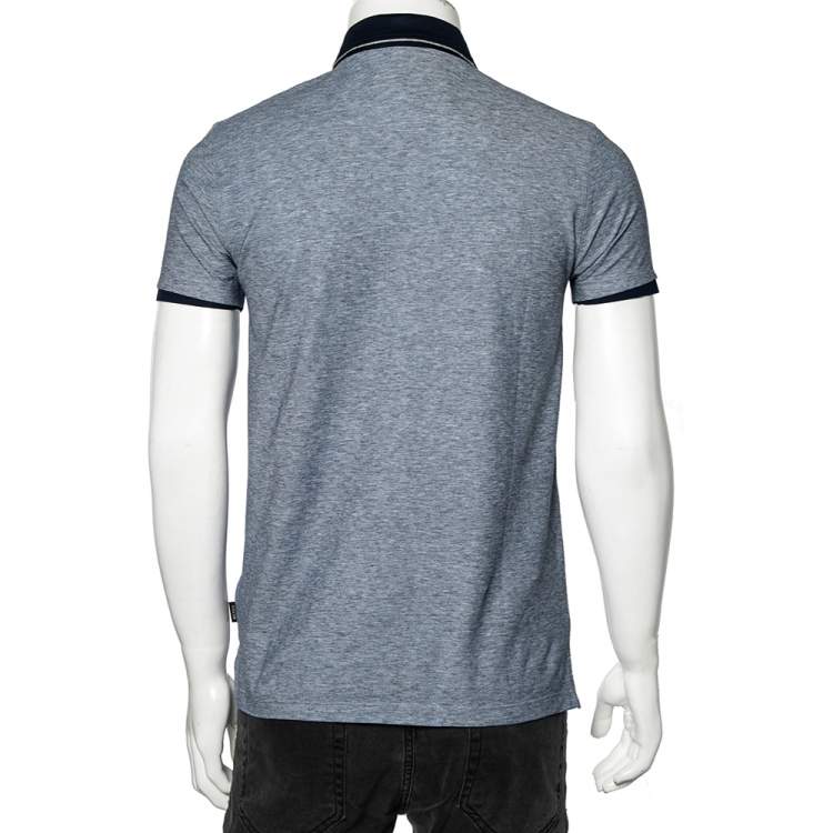 Pre Owned Boss By Hugo Boss Bluish Grey Cotton Knit Polo T-Shirt S