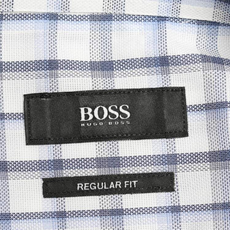 Pre Owned Boss By Hugo Boss Blue & White Checked Cotton Gordon Regular Fit Shirt 4XL