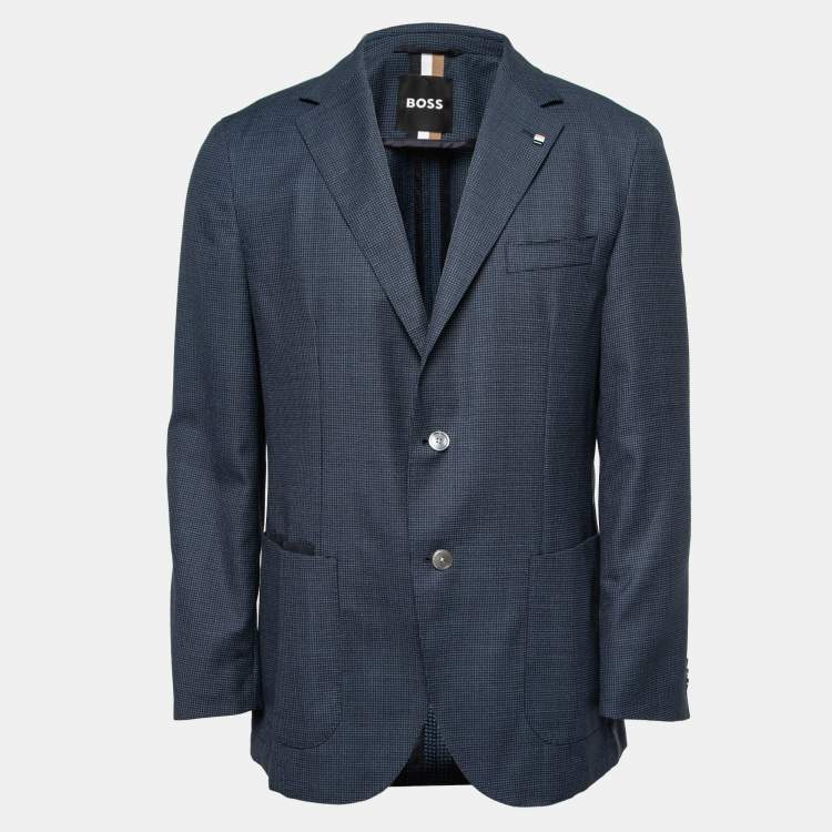 مملوكة مسبقًا Boss By Hugo Boss Navy Blue Textured Wool Single Breasted Blazer XL