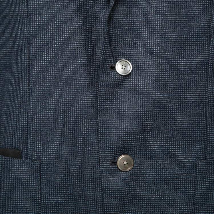 مملوكة مسبقًا Boss By Hugo Boss Navy Blue Textured Wool Single Breasted Blazer XL