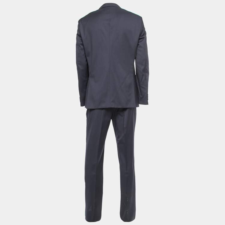 Pre Owned Boss By Hugo Boss Navy Blue Wool Pant Suit L