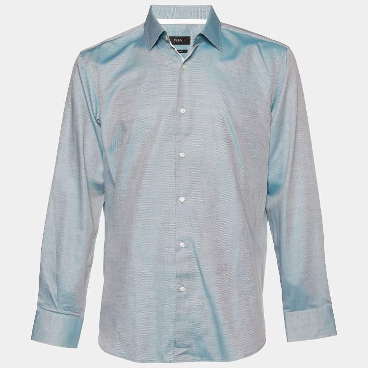 Pre Owned Boss By Hugo Boss Green Patterned Cotton Gelson Shirt XL