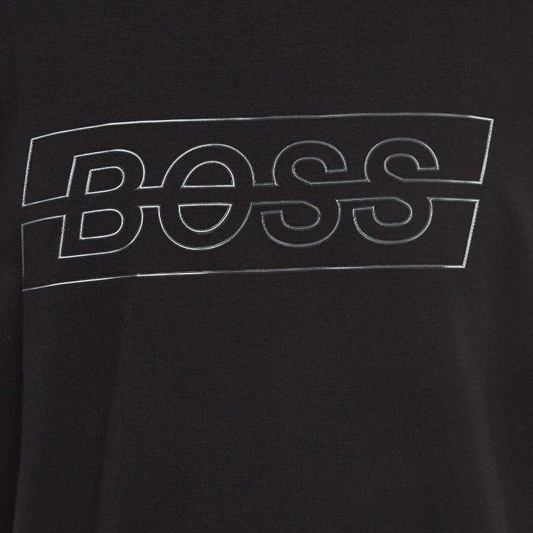 Pre Owned Boss By Hugo Boss Black Logo Textured Cotton Crew Neck T-Shirt XXL