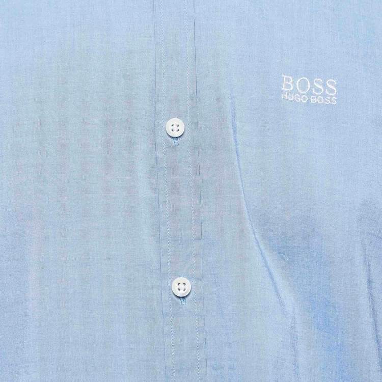 Pre Owned Boss By Hugo Boss Blue Cotton Regular Fit Stretch Shirt XXL