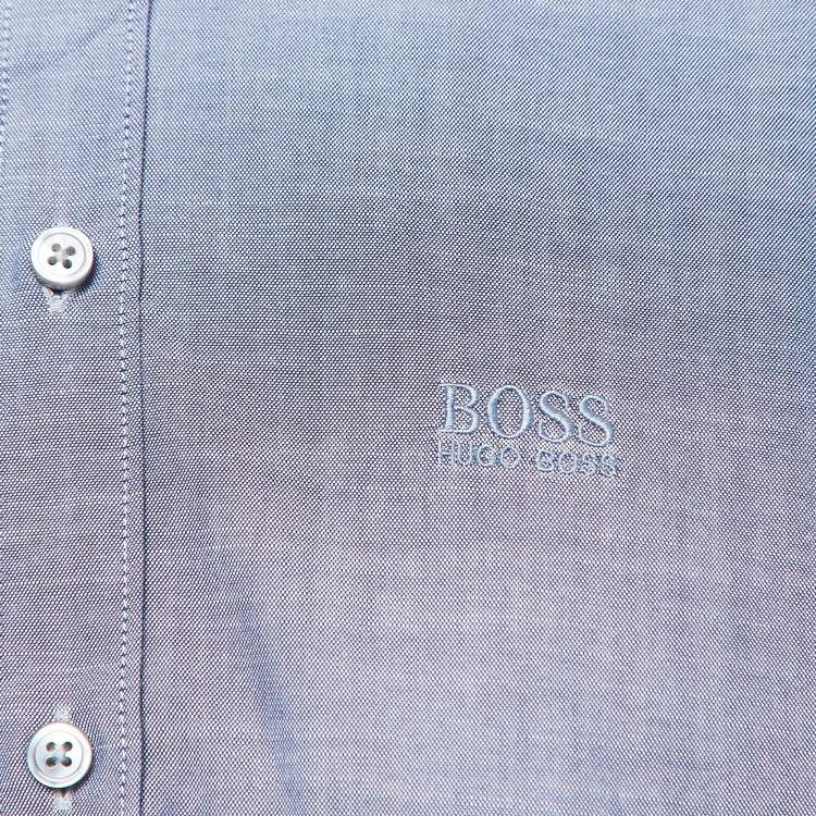 Pre Owned Boss By Hugo Boss Blue Logo Embroidered Cotton Sharp Fit Shirt XXL