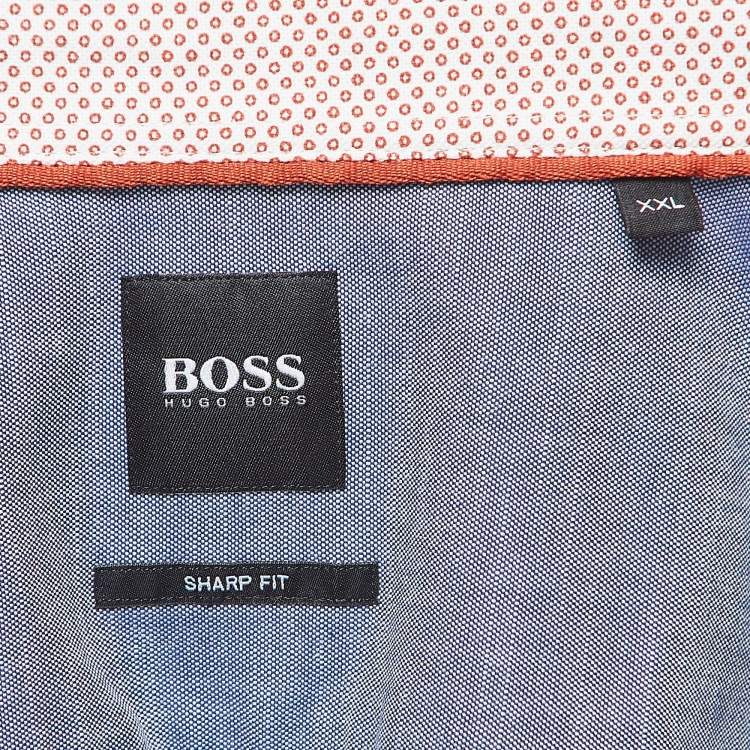 Pre Owned Boss By Hugo Boss Blue Logo Embroidered Cotton Sharp Fit Shirt XXL