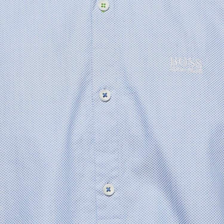 Pre Owned Boss By Hugo Boss Blue Textured Cotton Button Front Shirt XXL