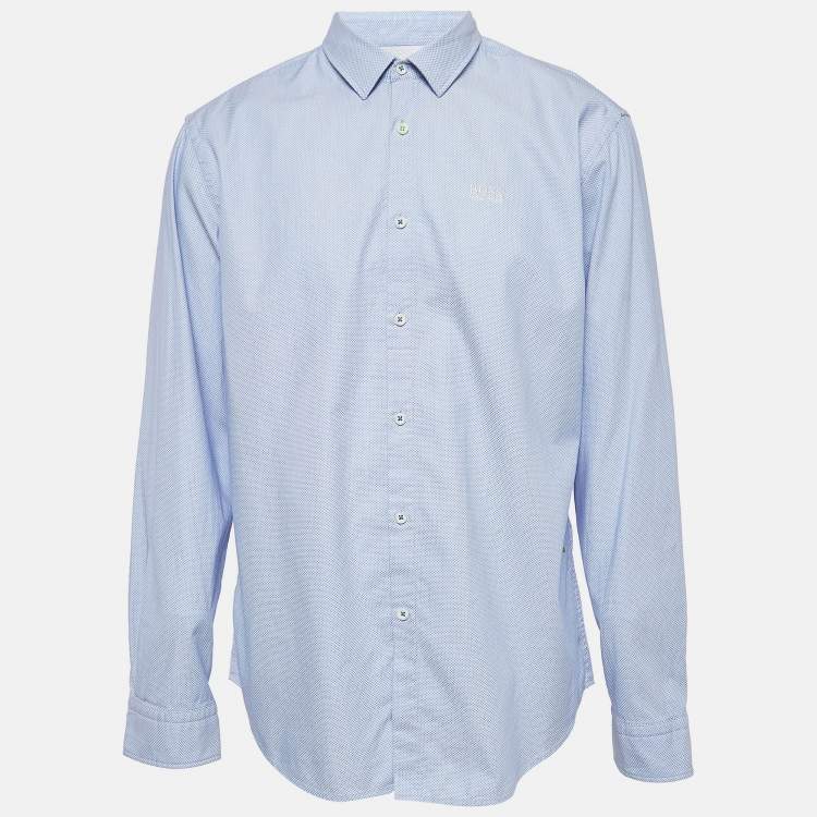 Pre Owned Boss By Hugo Boss Blue Textured Cotton Button Front Shirt XXL