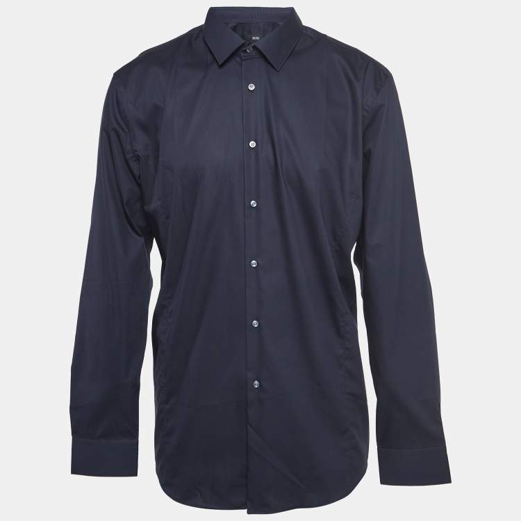 Pre Owned Boss By Hugo Boss Dark Blue Cotton Easy Iron Slim Fit Shirt 2XL