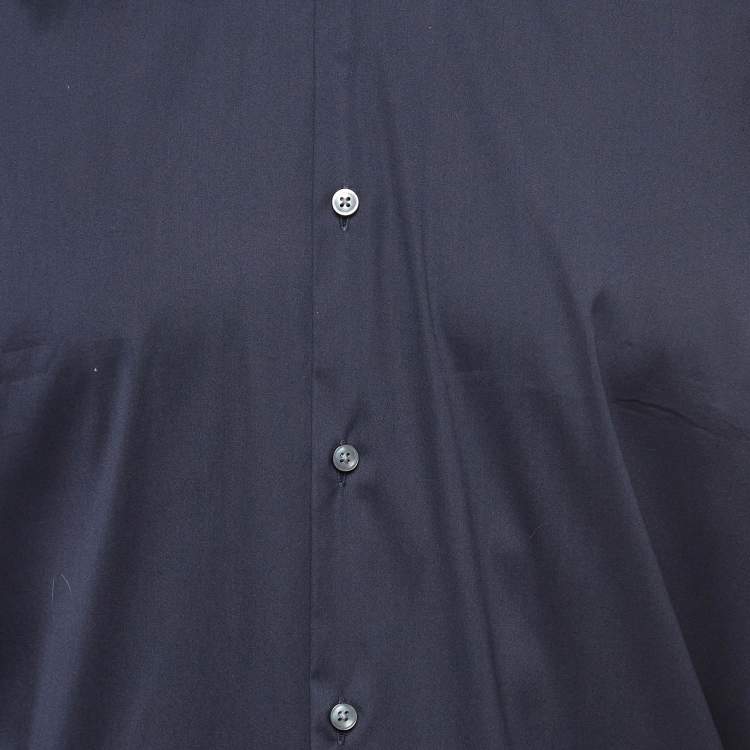 Pre Owned Boss By Hugo Boss Navy Blue Stretch Cotton Slim Fit Shirt XXL