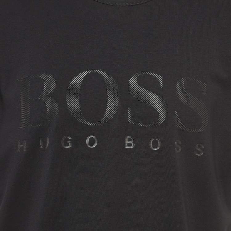 Pre Owned Boss By Hugo Boss Black Logo Print Cotton Knit Half Sleeve T-Shirt XXXL