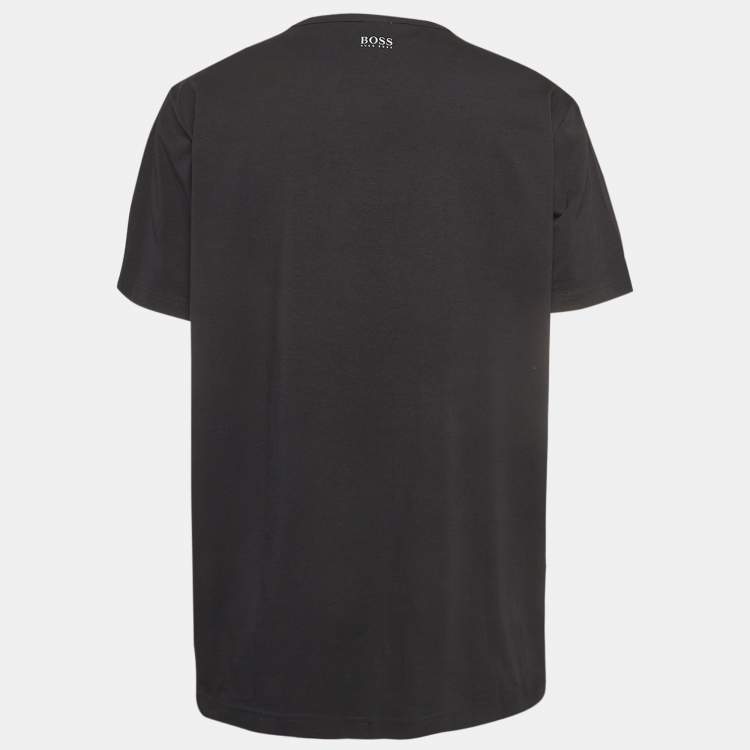 Pre Owned Boss By Hugo Boss Black Logo Print Cotton Knit Half Sleeve T-Shirt XXXL