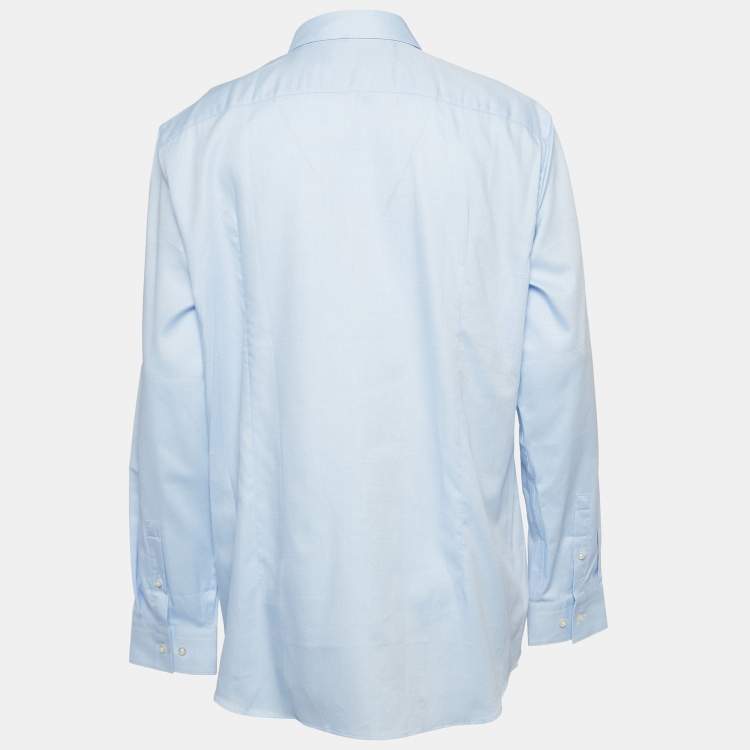 مملوكة مسبقًا Boss By Hugo Boss Blue Micro Ditsy Cotton Slim Fit Shirt XXL