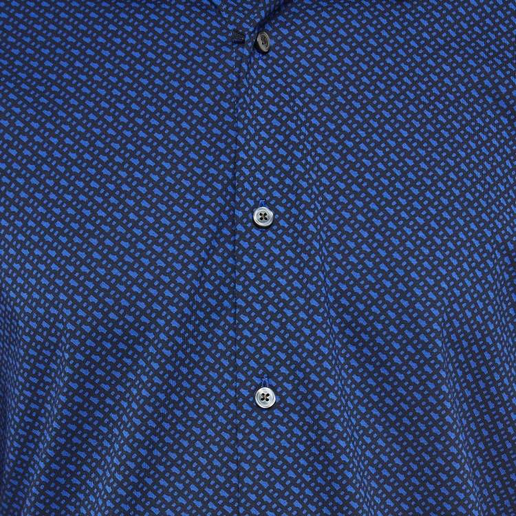 Pre Owned Boss By Hugo Boss Blue B Monogram Cotton Blend Slim Fit Shirt XL