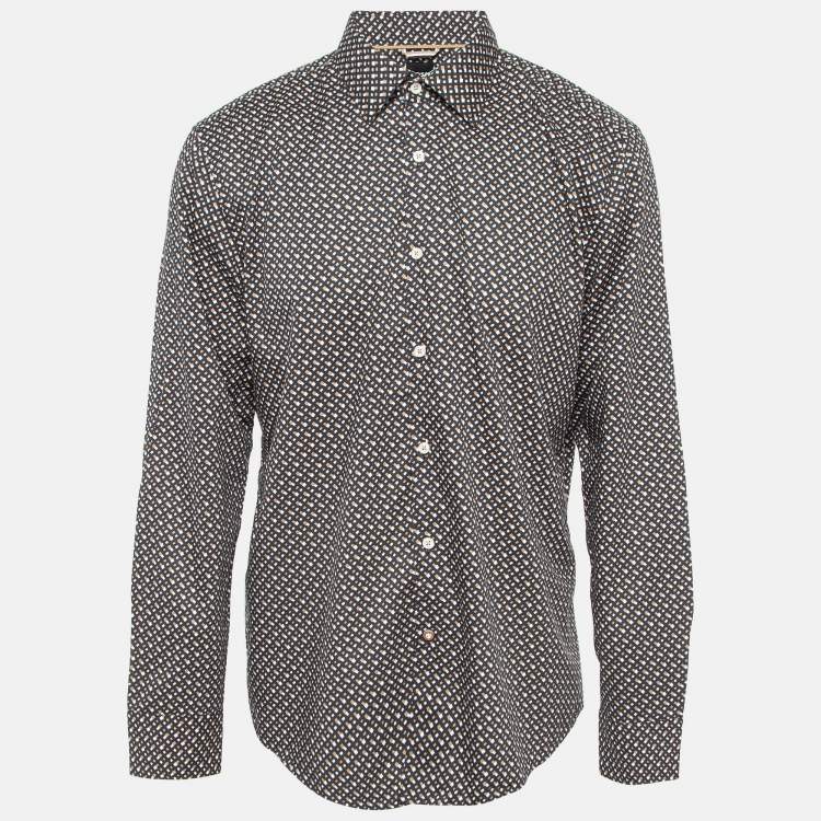 Pre Owned Boss By Hugo Boss  Multicolor Monogram Tencel Long Sleeve Shirt XL