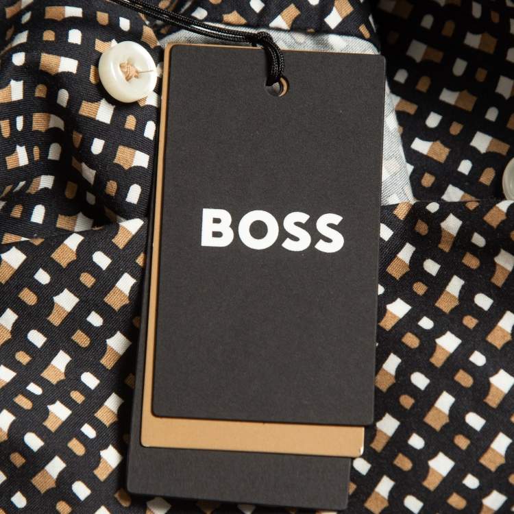 Pre Owned Boss By Hugo Boss  Multicolor Monogram Tencel Long Sleeve Shirt XL