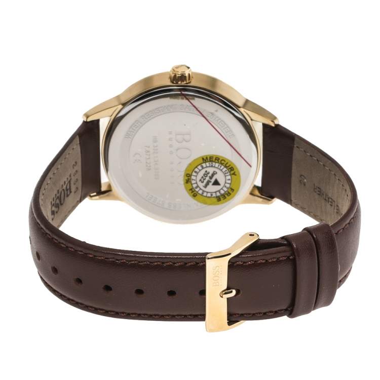 Pre Owned Hugo Boss Blue Rose Gold Tone Stainless Steel Leather Boss HB.332.1.34.3269 Men's Wristwatch 41 mm