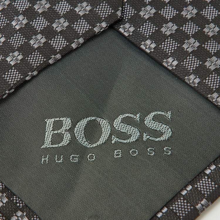 Pre Owned Boss By Hugo Boss Black/Grey Patterned Silk Tie