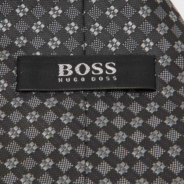 Pre Owned Boss By Hugo Boss Black/Grey Patterned Silk Tie