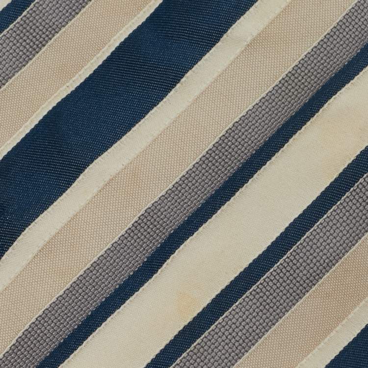 Pre Owned Boss By Hugo Boss Blue/Beige Diagonal Striped Silk Tie