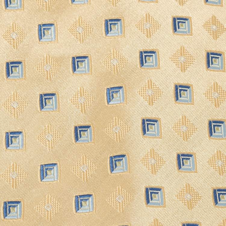 Pre Owned Boss By Hugo Boss Yellow Patterned Silk Traditional Tie 