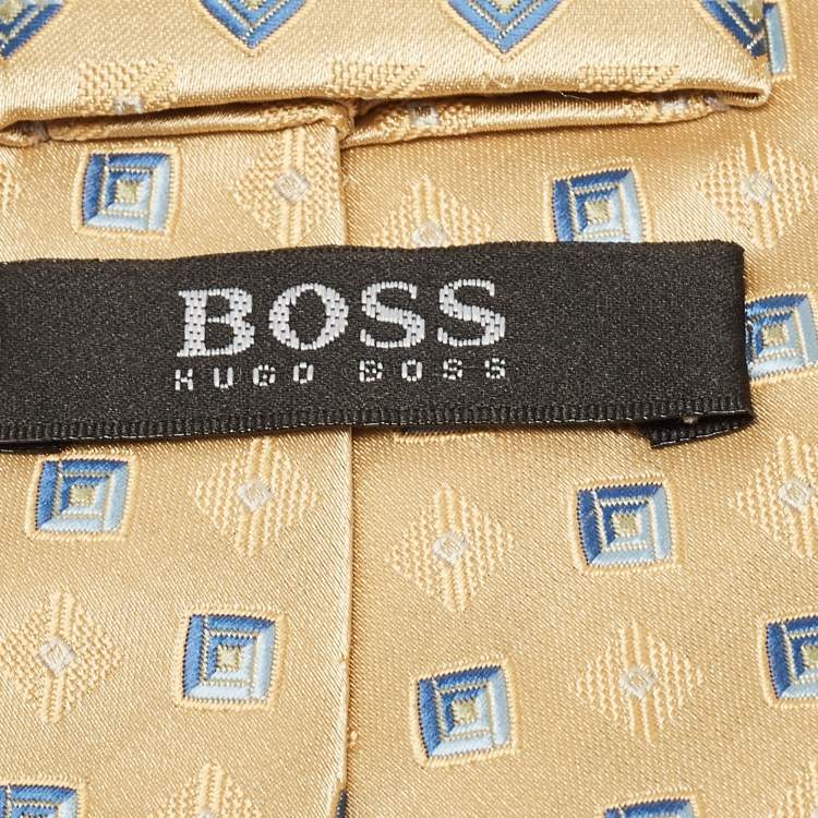 Pre Owned Boss By Hugo Boss Yellow Patterned Silk Traditional Tie 
