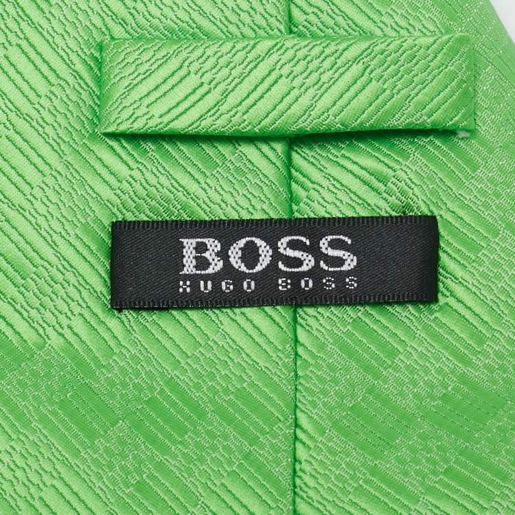 Pre Owned Boss By Hugo Boss Green Patterned Silk Traditional Tie