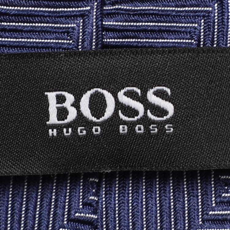 Pre Owned Boss By Hugo Boss Blue Patterned Jacquard Silk Tie