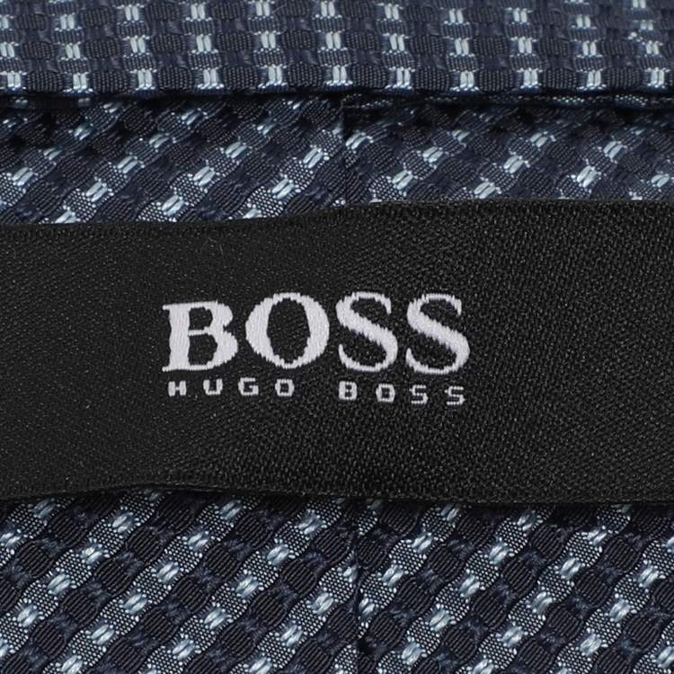 Pre Owned Boss By Hugo Boss Blue Patterned Jacquard Silk Tie