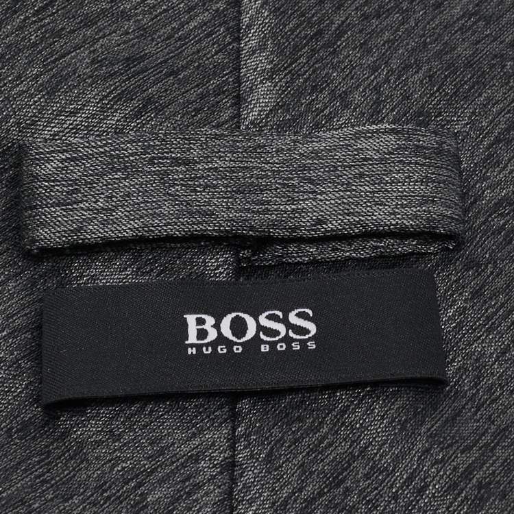Pre Owned Boss By Hugo Boss Grey Patterned Silk Traditional Tie 