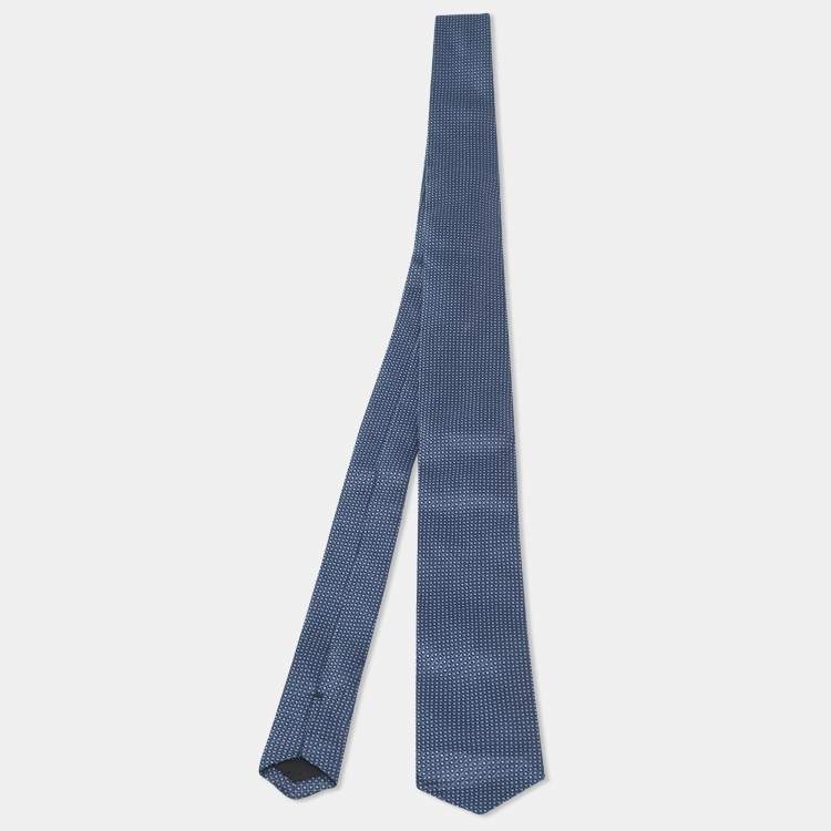 Pre Owned Boss By Hugo Boss Navy Blue Water Repellent Jacquard Silk Tie 