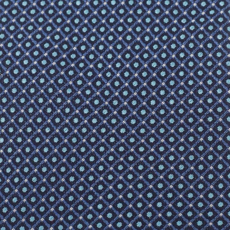 Pre Owned Boss By Hugo Boss Navy Blue Water Repellent Jacquard Silk Tie 