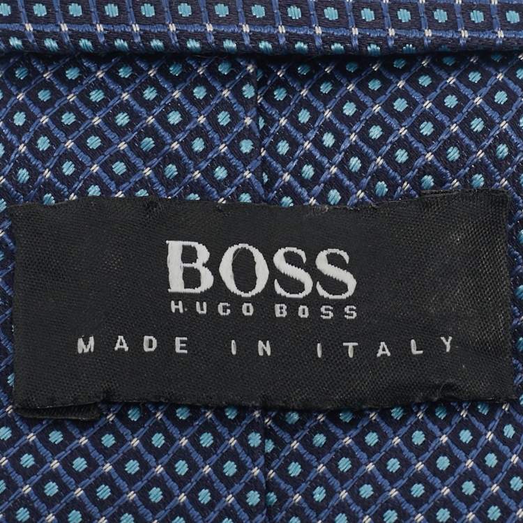 Pre Owned Boss By Hugo Boss Navy Blue Water Repellent Jacquard Silk Tie 