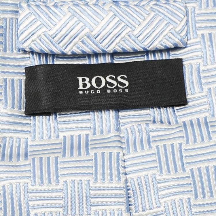 Pre Owned Boss By Hugo Boss Light Blue Jacquard Silk Traditional Tie
