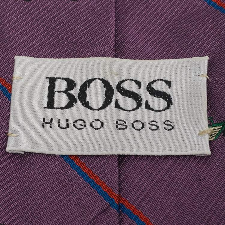 Pre Owned Boss By Hugo Boss Purple Vintage Care and Palm Tree Jacquard Silk Tie