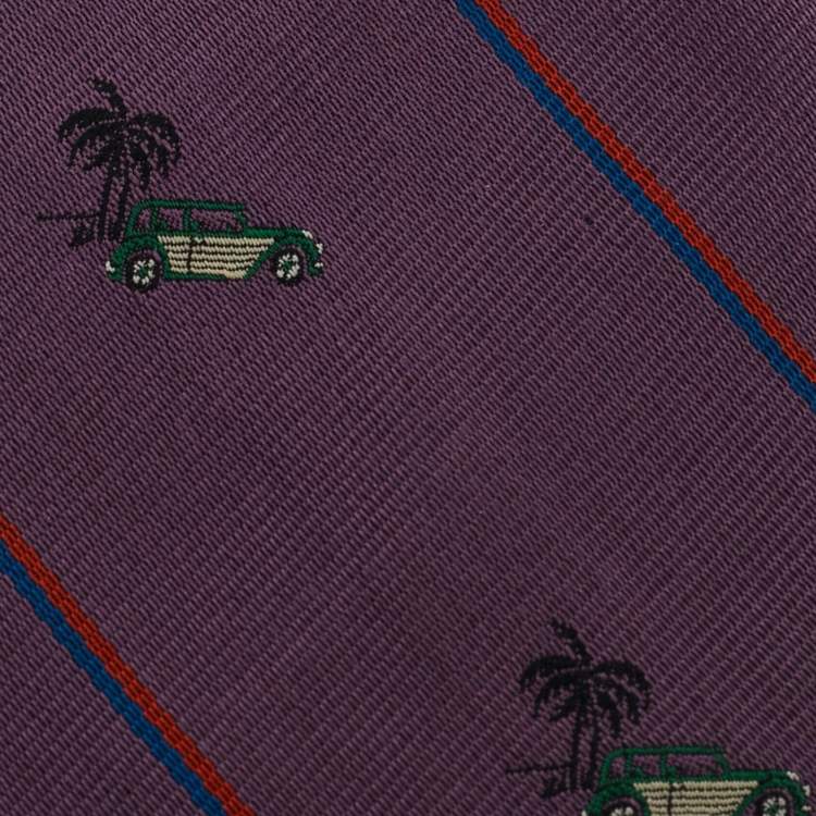 Pre Owned Boss By Hugo Boss Purple Vintage Care and Palm Tree Jacquard Silk Tie
